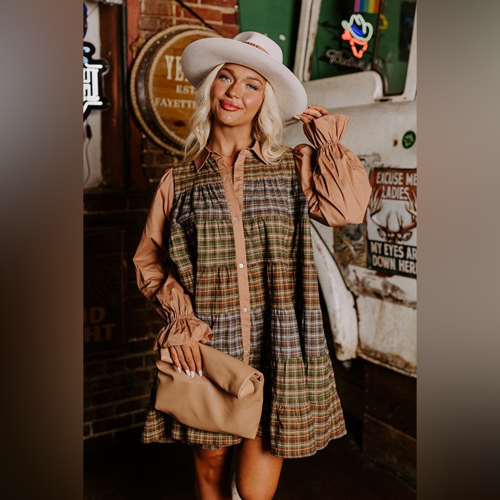 Fantastic Fawn Catching Feelings Plaid Flannel Dress Shacket Oversized NWOT S - Picture 3 of 12